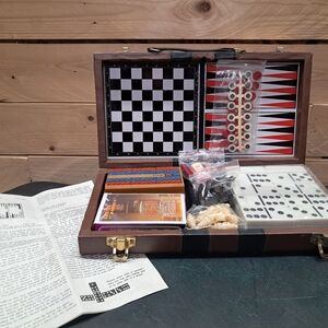 Vintage Classic Travel Board Game Set in Brown and Black - Complete Home Games